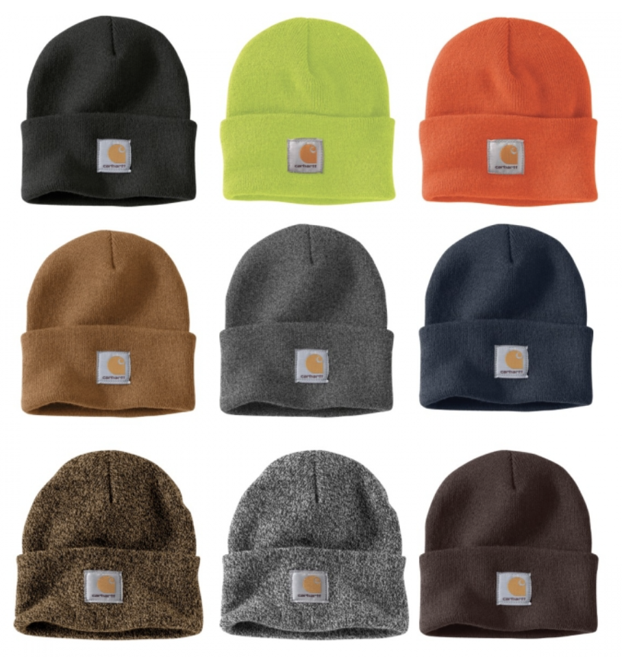 Carhart knit hats, various colors.